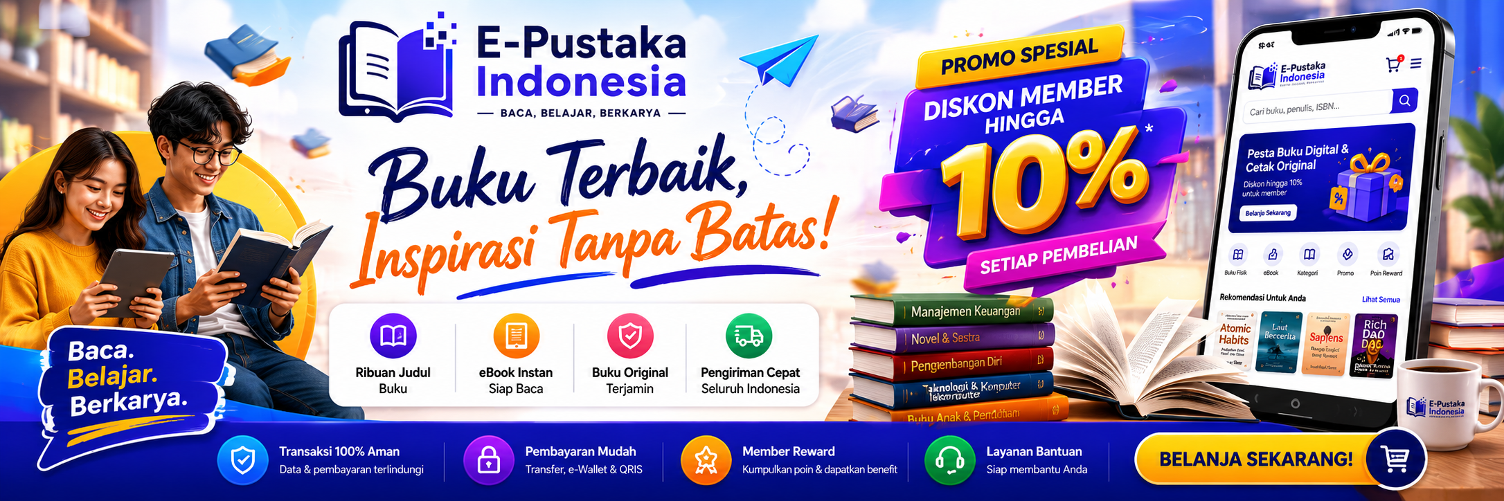 Cari Buku? Di E-Pustaka Indonesia Aja!  Temukan ribuan buku fisik dan eBook dari berbagai kategori favorit Anda.