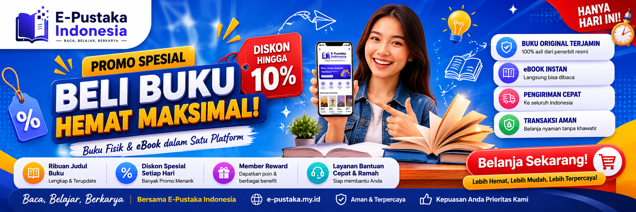 Cari Buku? Di E-Pustaka Indonesia Aja!  Temukan ribuan buku fisik dan eBook dari berbagai kategori favorit Anda.